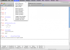 wxMaxima with TeX Menu Item Displayed